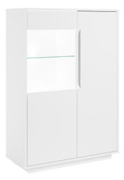 Weißes Highboard mit Glaseinsatz, Frontansicht