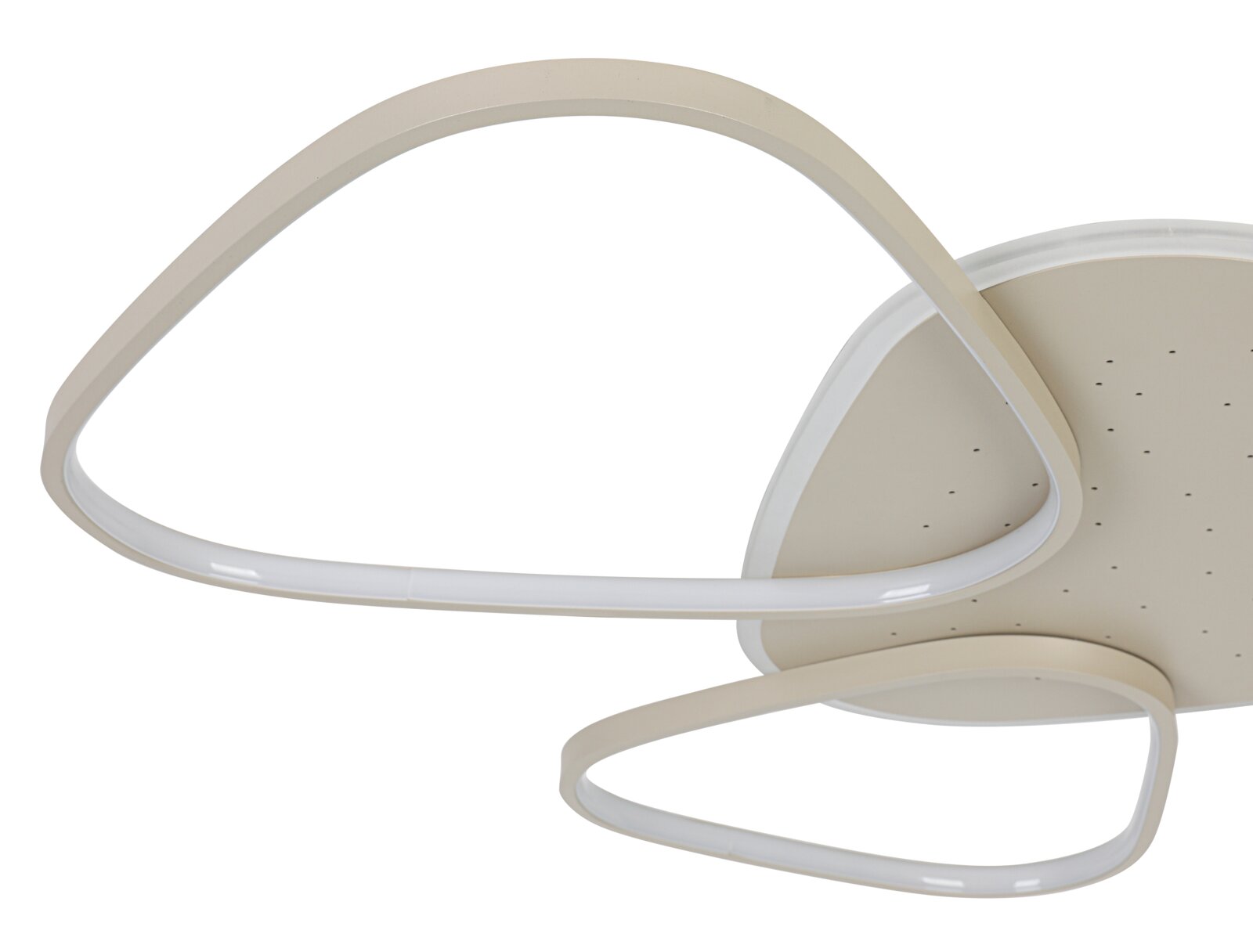 Moderne LED-plafondlamp in driehoekige vorm, gezien van onderaf.