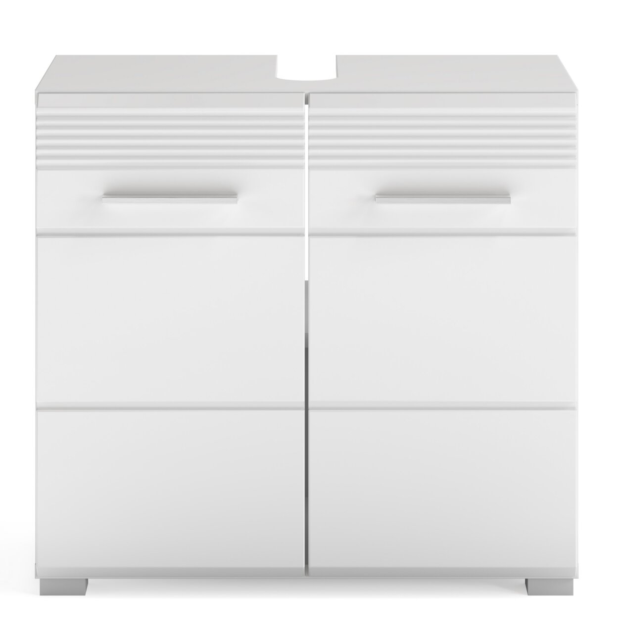 Moderner weißer Waschbeckenunterschrank mit zwei Türen, Frontansicht