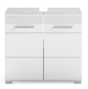 Moderner weißer Waschbeckenunterschrank mit zwei Türen, Frontansicht