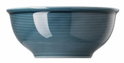 Zijaanzicht van een mueslischaal van 16 cm in nachtblauw met fijne horizontale groeven.
