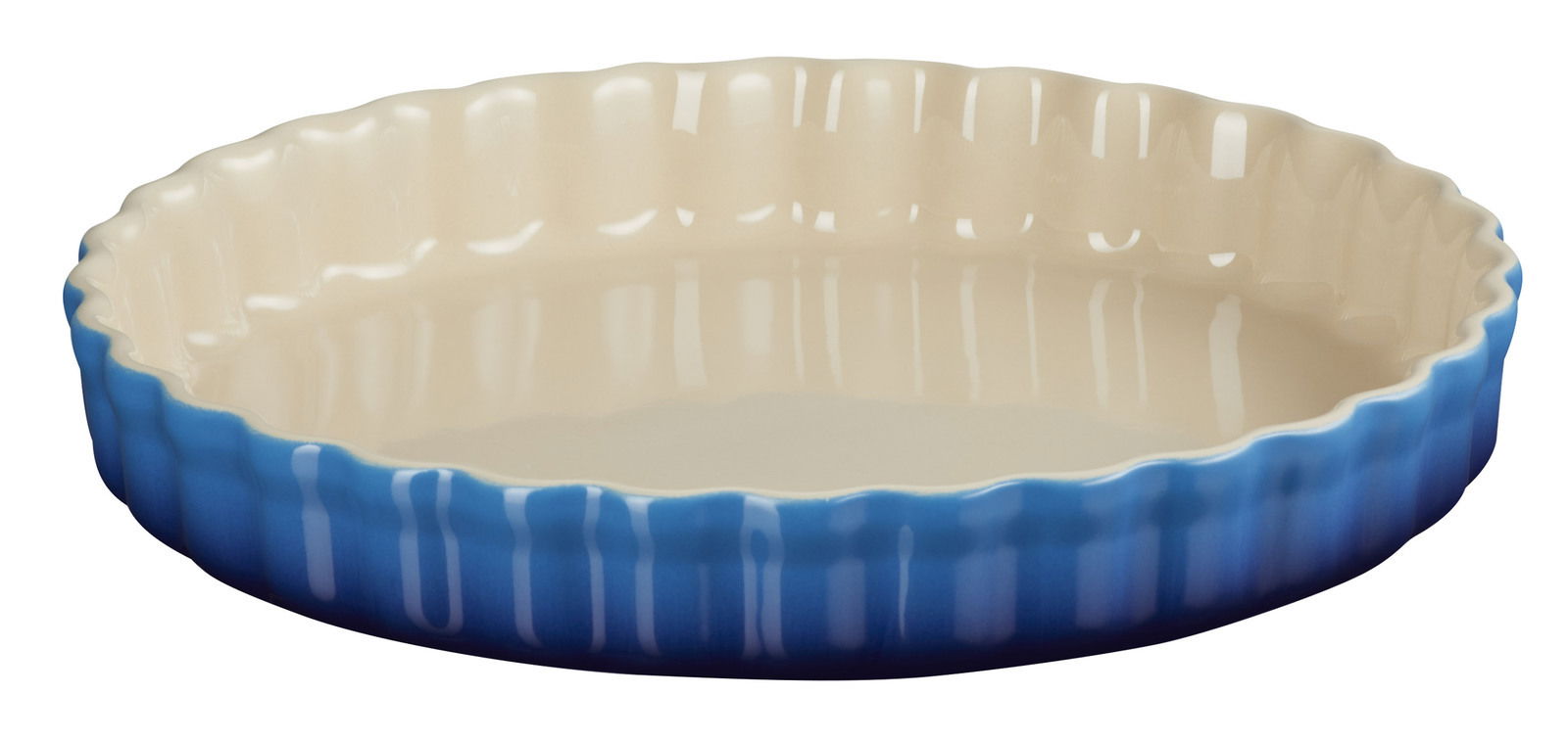 Tarte-Form 28cm Azure in Seitenansicht, mit welligem Rand und blauem Äußeren