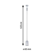 Silbernes Schienenpendel mit einer Länge von 122 cm und einem Durchmesser von 65 mm, seitliche Ansicht.