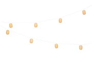 Solarbetriebene Lichterkette mit warmweißen LED-Lampen in dekorativen, runden Gehäusen, aufgehängt in diagonaler Perspektive.