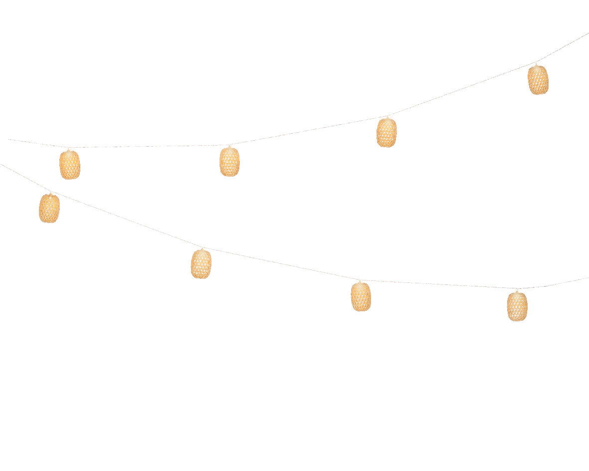 Lumineo Solar Lichterkette Solarbetriebene Lichterkette mit warmweißen LED-Lampen in dekorativen, runden Gehäusen, aufgehängt in diagonaler Perspektive.