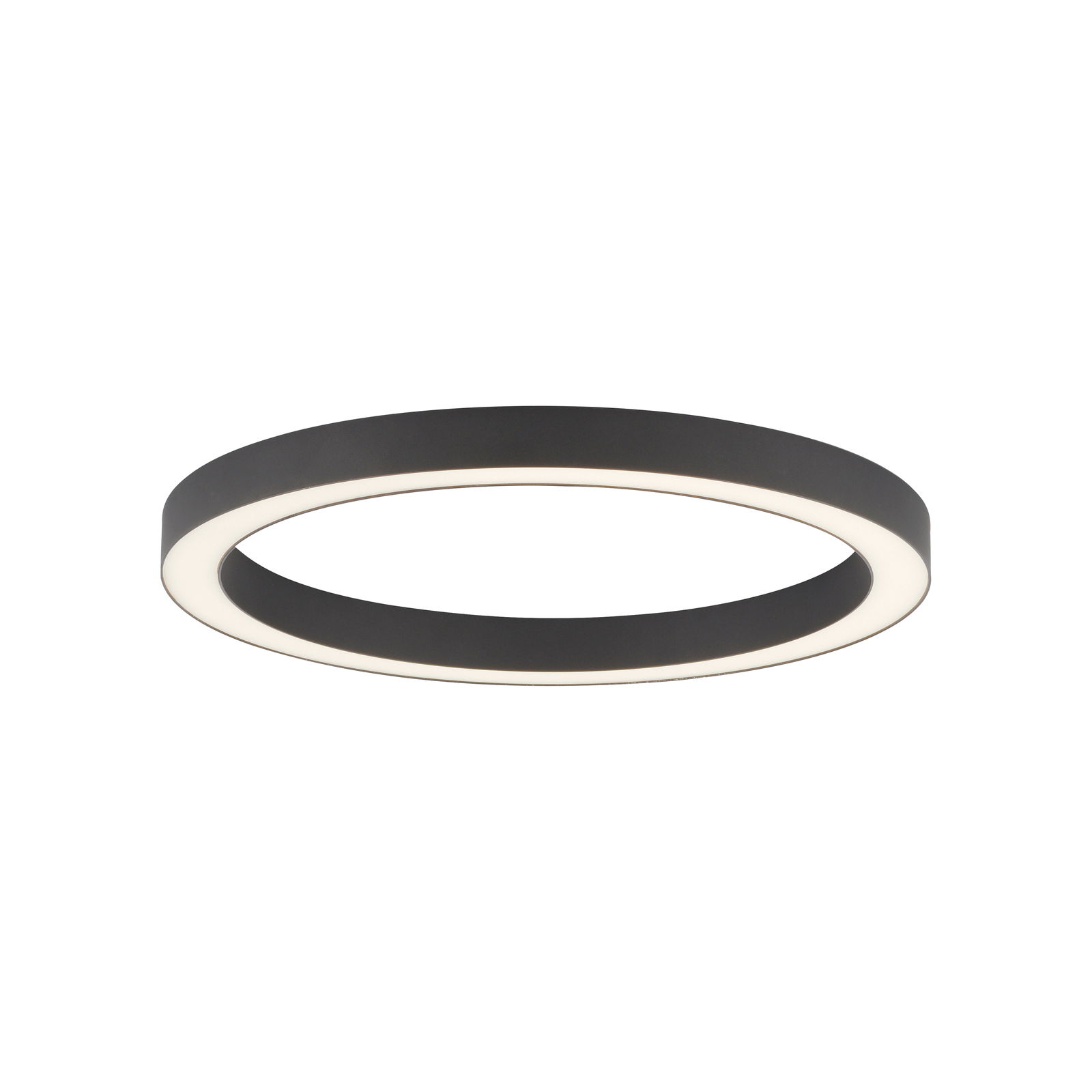 Moderne, runde Deckenleuchte PURE-LINES in schwarzem Design, seitliche Perspektive