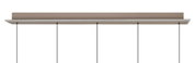 Moderne LED-hanglamp in zijaanzicht, met een minimalistisch ontwerp en vier ophangpunten.