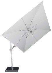 Moderner Pendelschirm in seitlicher Perspektive mit stabilem Standfuß und verstellbarem Schirmdach.