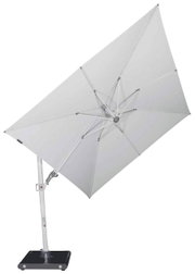 Moderner Pendelschirm in seitlicher Perspektive mit stabilem Standfuß und verstellbarem Schirmdach.