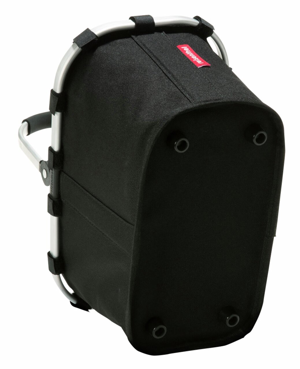 Schwarzer Carrybag xs mit Aluminiumrahmen, von unten seitlich betrachtet.