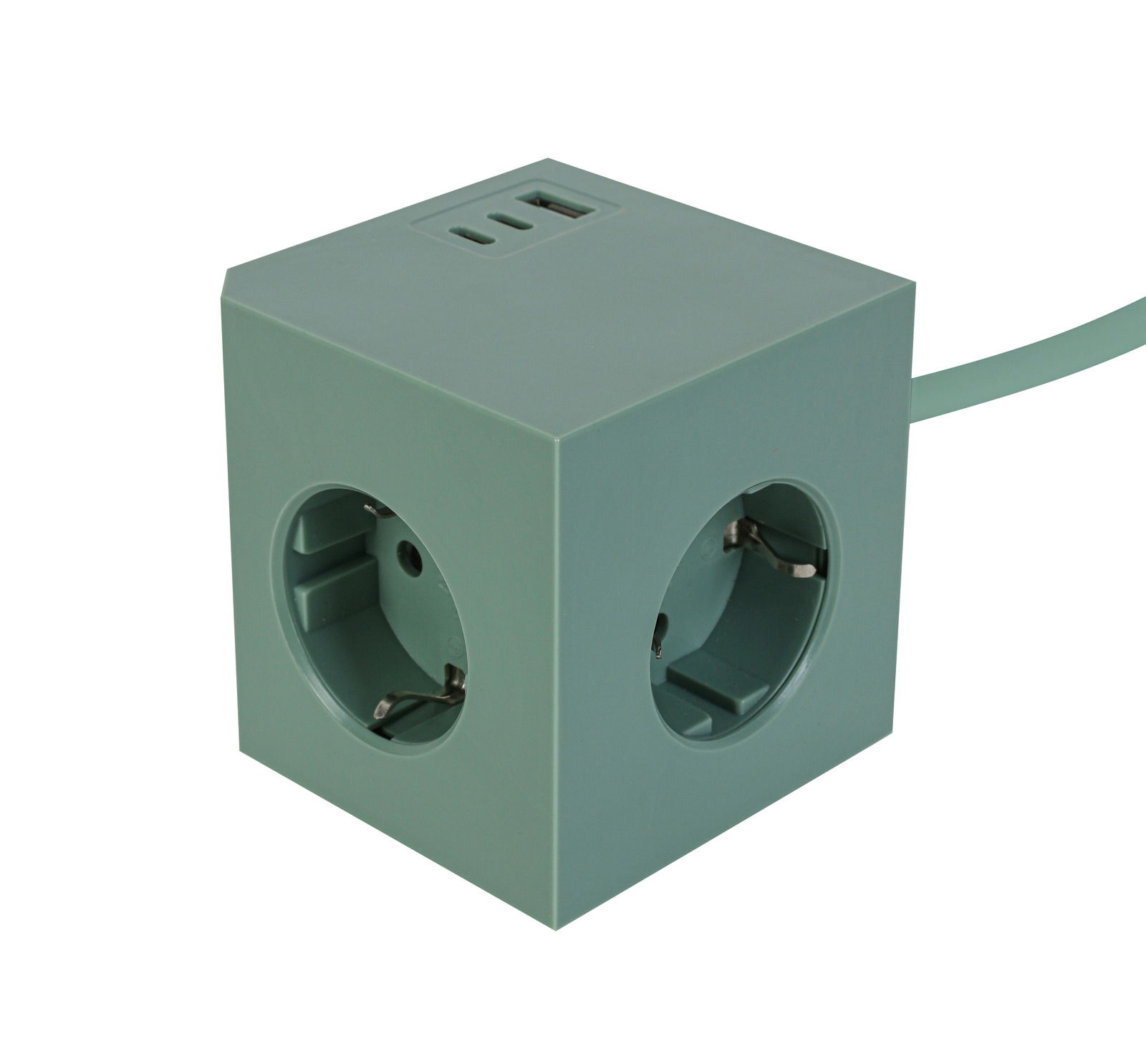 Mican Steckdosenwürfel PLUG BOX Grüner Steckdosenwürfel mit mehreren Steckplätzen und USB-Anschlüssen, seitliche Perspektive