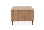 Moderner Couchtisch aus Holz mit natürlicher Maserung, frontal betrachtet.