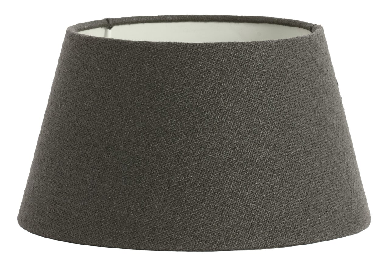 Grauer Lampenschirm in Trommelform, seitliche Perspektive