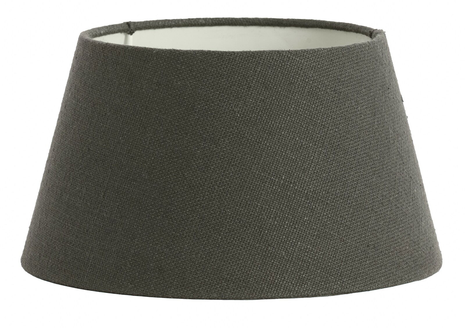 Grauer Lampenschirm in Trommelform, seitliche Perspektive