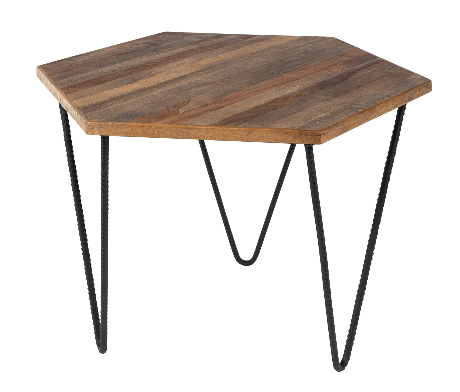 Z2 Beistelltisch COR Sechseckiger Beistelltisch aus Holz mit Metallbeinen, seitliche Perspektive