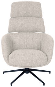 Frontansicht eines modernen, hellgrauen Sessels mit hoher Rückenlehne und schwarzem Drehfuß.