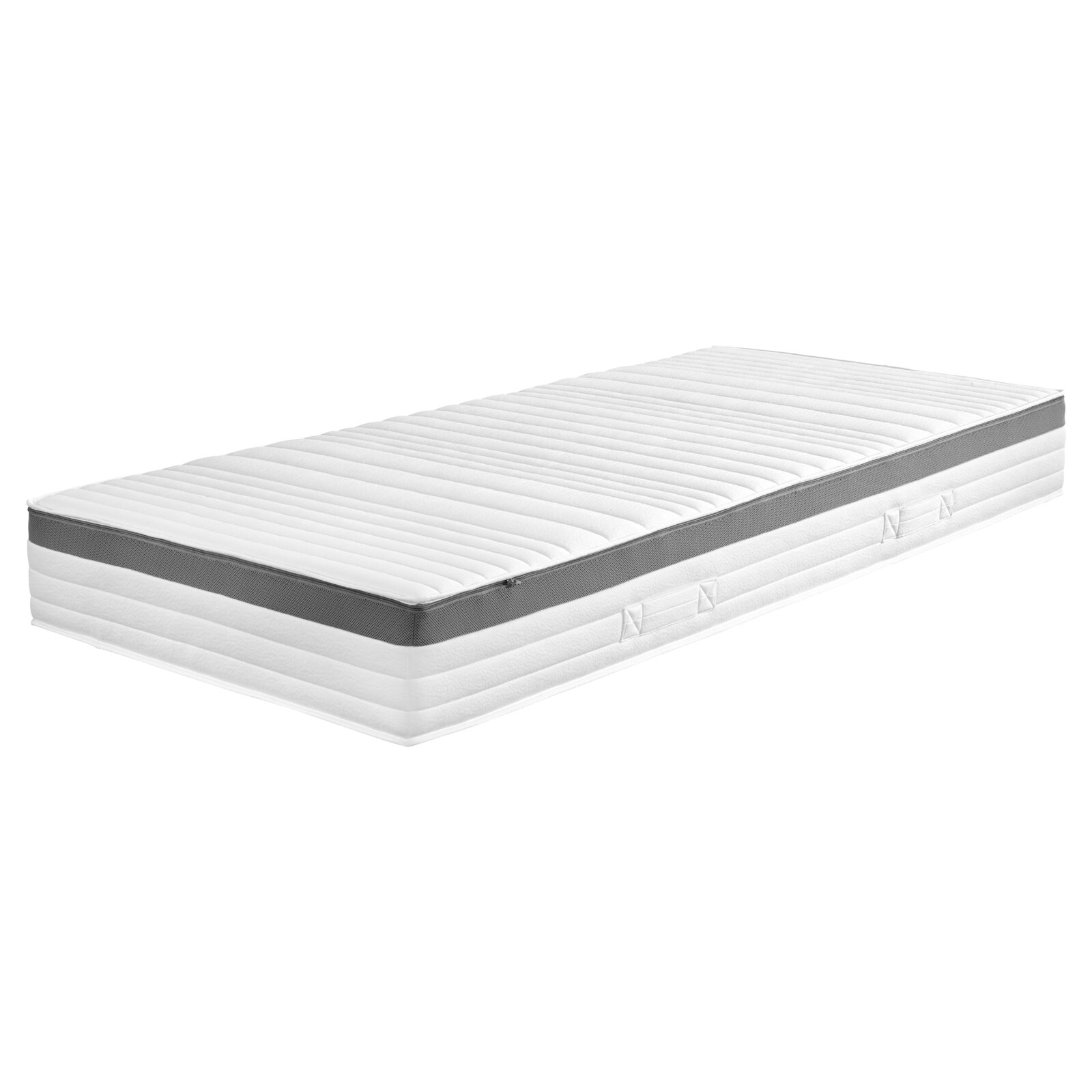 XORA Kaltschaummatratze H4 COMFORT Kaltschaummatratze H4 in seitlicher Perspektive, weiß mit grauem Streifen