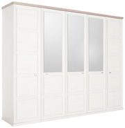 Fünf-türiger Drehtürenschrank CAMRON in Weiß mit zwei Spiegeltüren, seitliche Perspektive