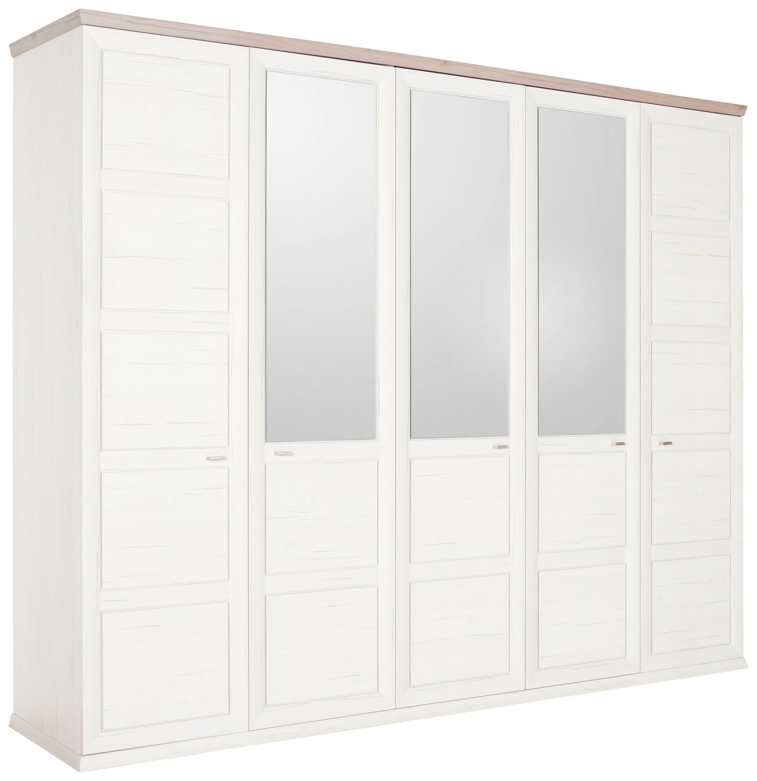 Fünf-türiger Drehtürenschrank CAMRON in Weiß mit zwei Spiegeltüren, seitliche Perspektive