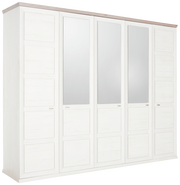 Fünf-türiger Drehtürenschrank CAMRON in Weiß mit zwei Spiegeltüren, seitliche Perspektive