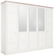 Fünf-türiger Drehtürenschrank CAMRON in Weiß mit zwei Spiegeltüren, seitliche Perspektive