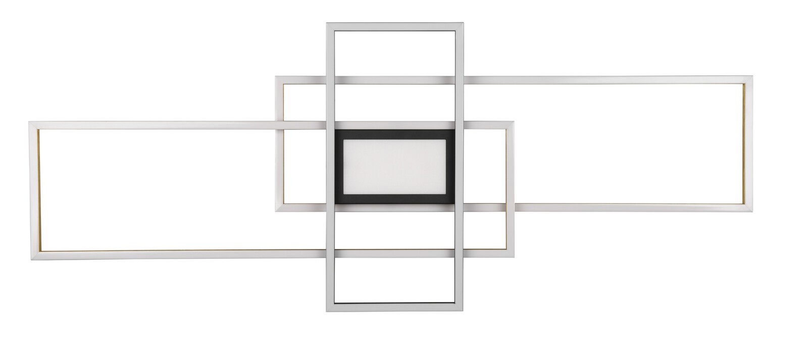 Moderne LED-Wandleuchte mit geometrischem Design, rechteckige Rahmen in Silber und Schwarz, frontale Ansicht