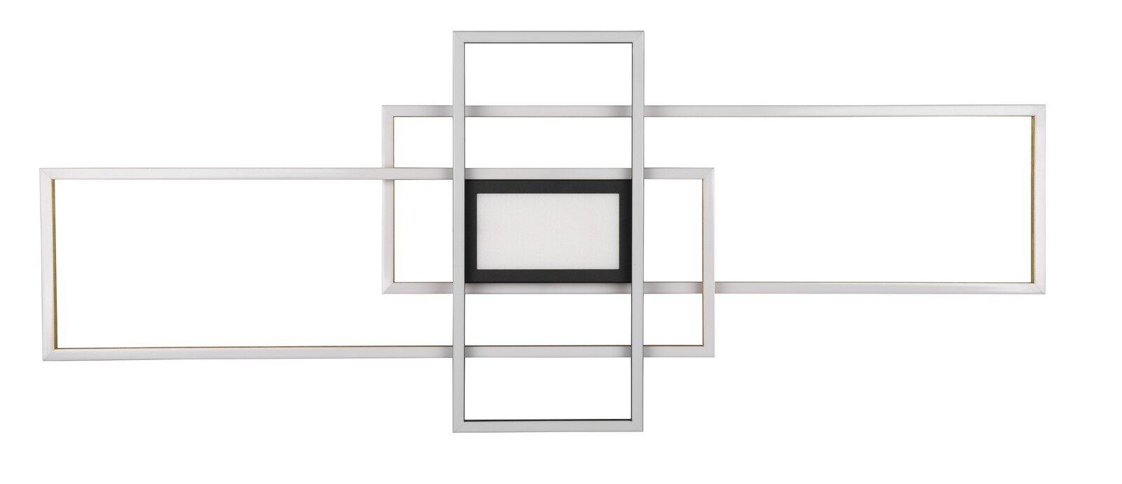 Moderne LED-Wandleuchte mit geometrischem Design, rechteckige Rahmen in Silber und Schwarz, frontale Ansicht