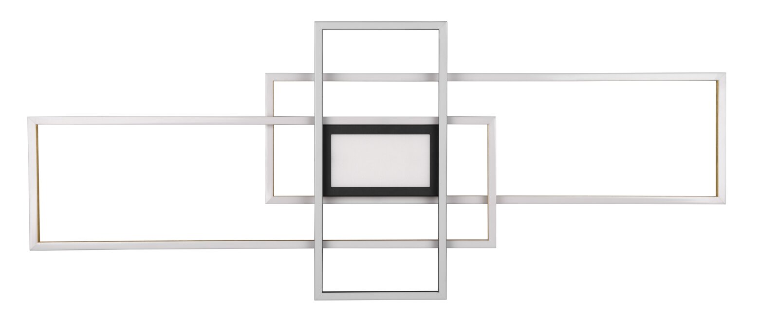 Moderne LED-Wandleuchte mit geometrischem Design, rechteckige Rahmen in Silber und Schwarz, frontale Ansicht