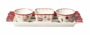 Dip Set 4-tlg. mit weihnachtlichen Motiven, bestehend aus drei Schalen und einem Tablett, seitliche Perspektive