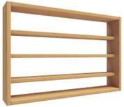 Holzregal mit drei Ablageflächen in heller Holzoptik, freistehend auf weißem Hintergrund, dargestellt in schräger Perspektive von vorne rechts.