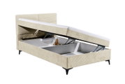 Boxbett mit geöffnetem Stauraum, seitliche Perspektive