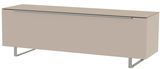 Beiges TV-Lowboard mit Metallfüßen, seitliche Perspektive