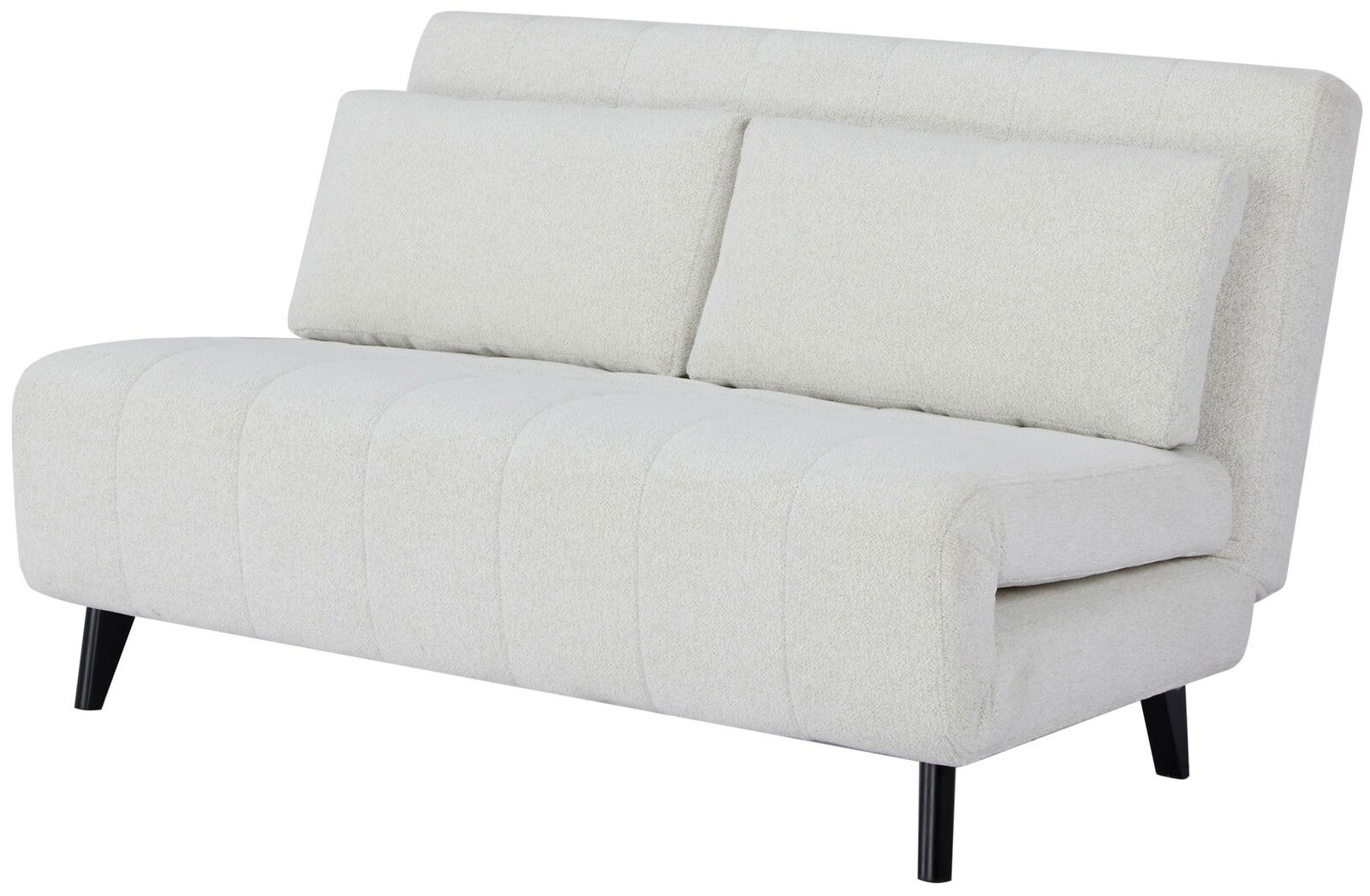 Z2 Schlafsofa ALEKSA Beiges Funktionssofa mit zwei Rückenkissen und schwarzen Beinen, seitliche Perspektive