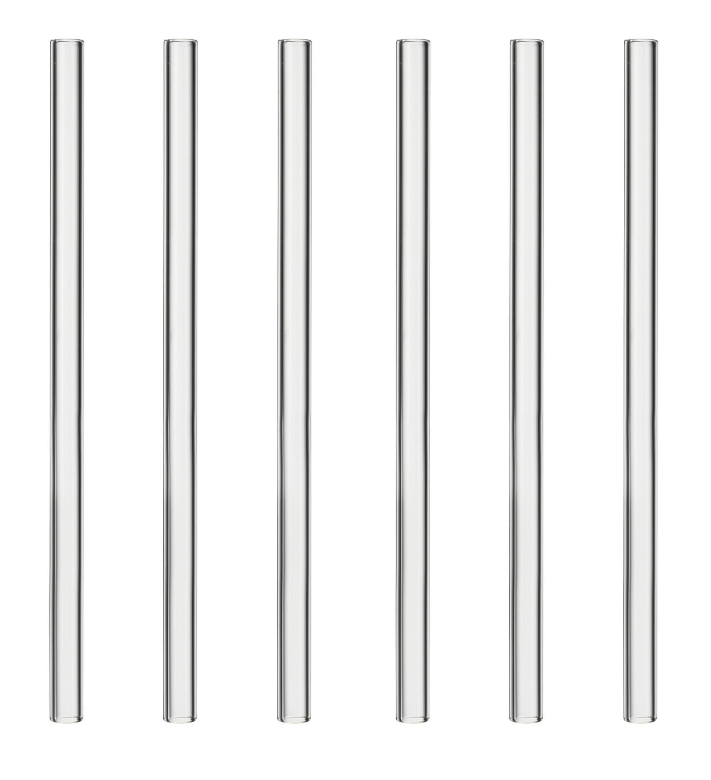 Novel Trinkhalme 6er-Set Sechs gerade Trinkhalme aus Glas, frontal angeordnet