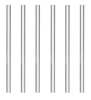 Sechs gerade Trinkhalme aus Glas, frontal angeordnet