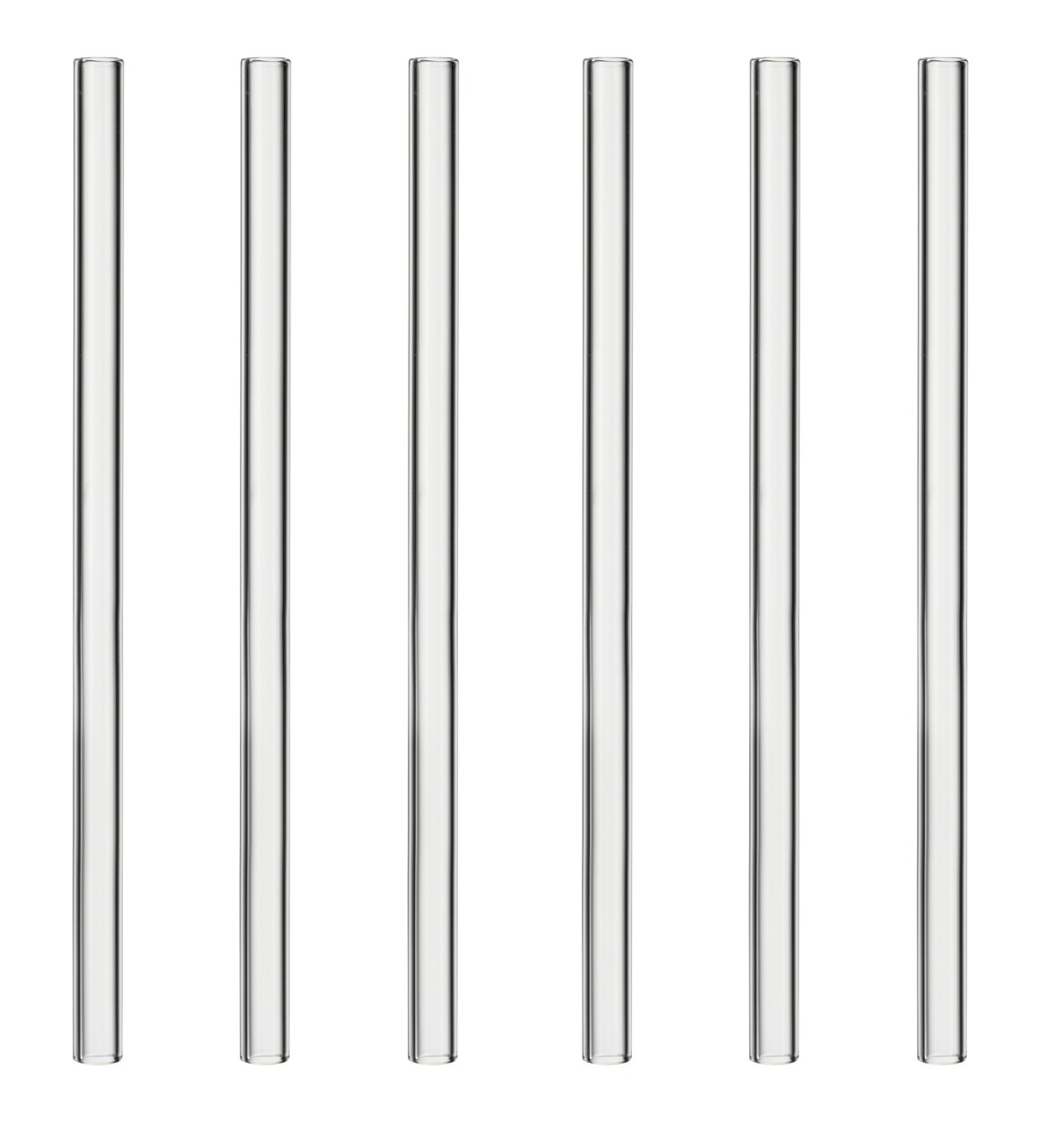 Novel Trinkhalme 6er-Set Sechs gerade Trinkhalme aus Glas, frontal angeordnet