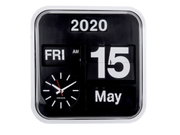 Große Flip-Wanduhr mit Datumsanzeige, Uhrzeit und Wochentag, frontal abgebildet.