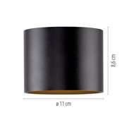 Zylindrische LED-Deckenleuchte in Schwarz, Durchmesser 11 cm, Höhe 8,6 cm, Seitenansicht
