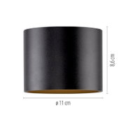 Zylindrische LED-Deckenleuchte in Schwarz, Durchmesser 11 cm, Höhe 8,6 cm, Seitenansicht