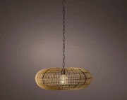 Hängende Solarleuchte aus Rattan mit Kettenaufhängung, seitliche Perspektive