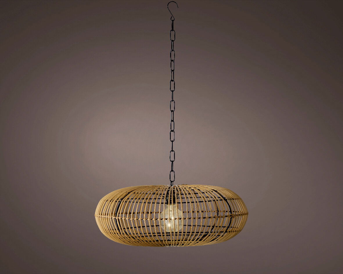 Hängende Solarleuchte aus Rattan mit Kettenaufhängung, seitliche Perspektive