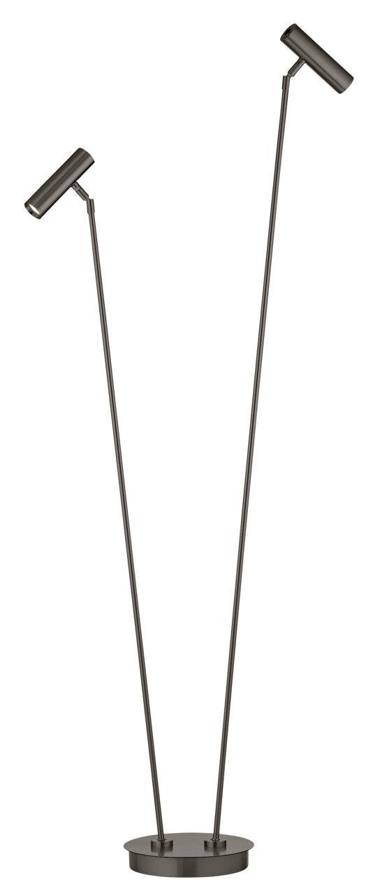 Moderne LED-Stehleuchte mit zwei verstellbaren Leuchtenköpfen, seitliche Perspektive