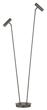 Moderne LED-Stehleuchte mit zwei verstellbaren Leuchtenköpfen, seitliche Perspektive