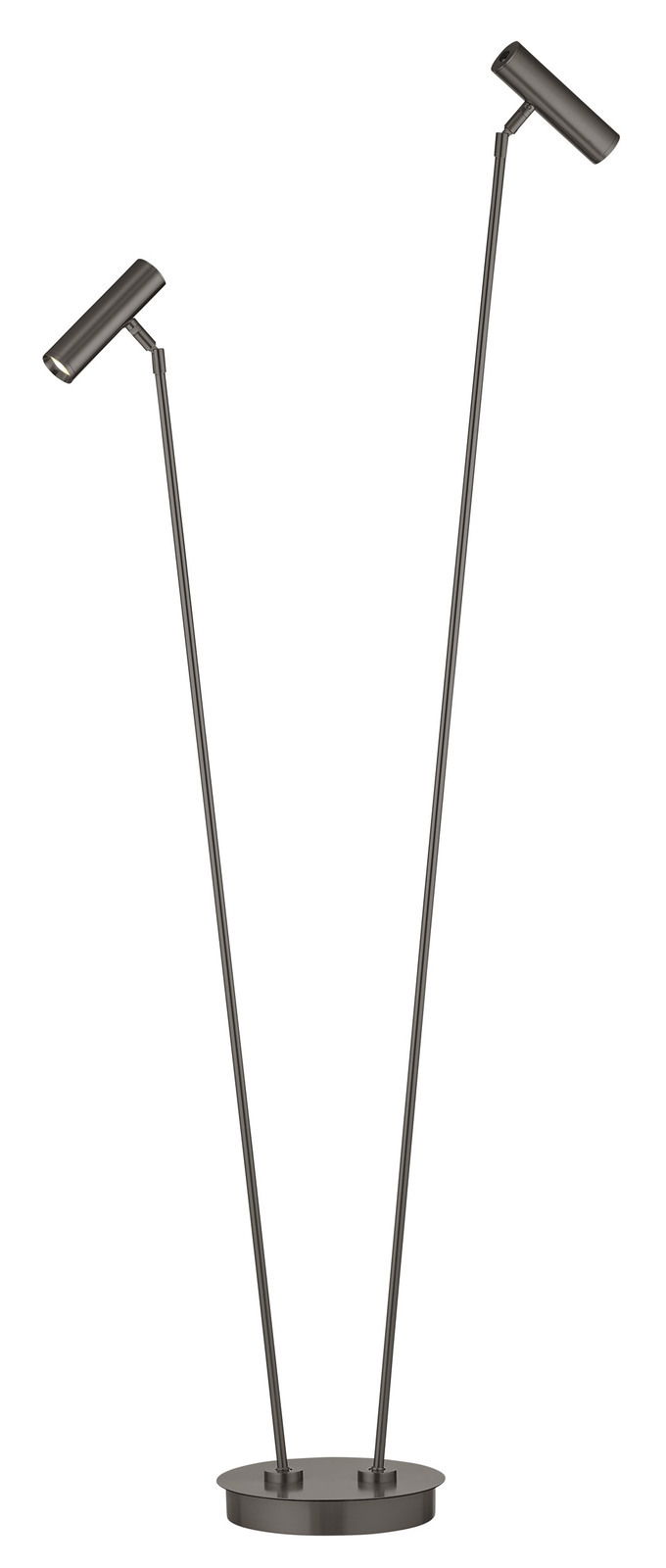 Moderne LED-Stehleuchte mit zwei verstellbaren Leuchtenköpfen, seitliche Perspektive