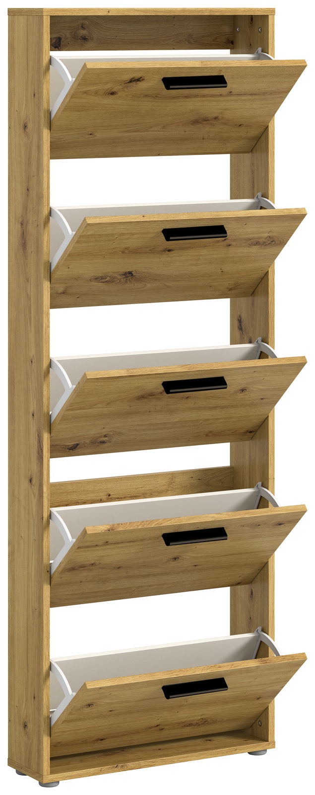 Schuhkipper aus Holz mit fünf Klappen, seitliche Perspektive