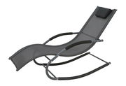 Schwarze Schaukelliege aus Metall und Textil mit Kopfkissen, seitliche Perspektive
