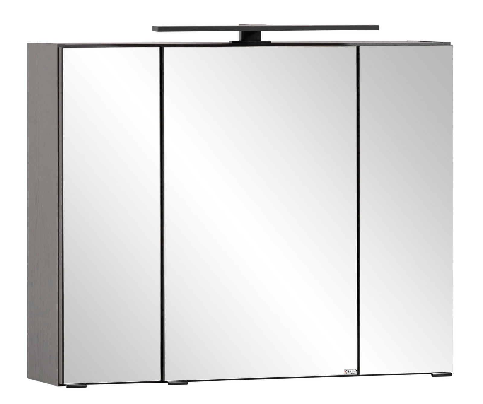 Moderner Spiegelschrank mit drei Türen und integrierter Beleuchtung, Frontalansicht