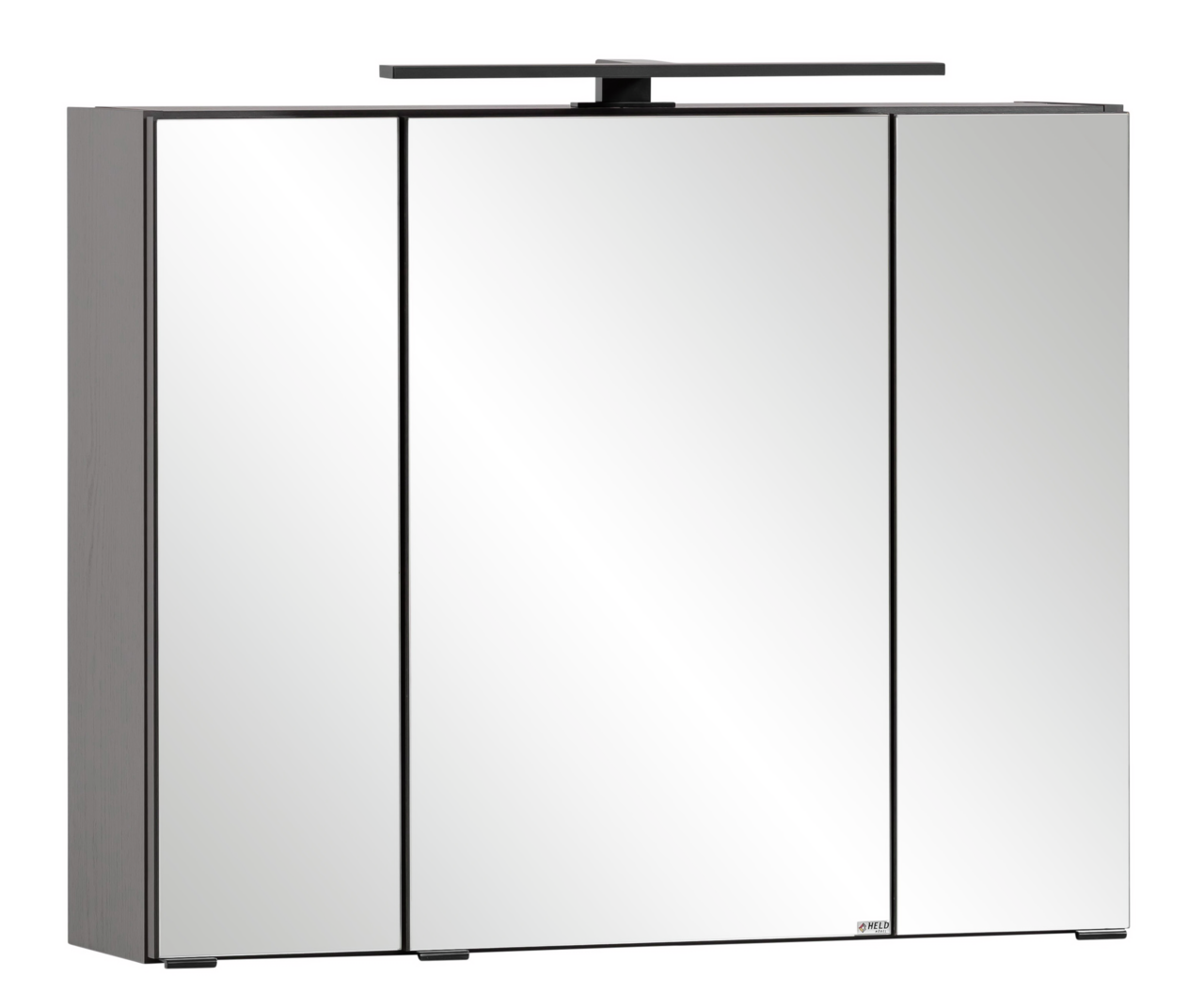 Moderner Spiegelschrank mit drei Türen und integrierter Beleuchtung, Frontalansicht