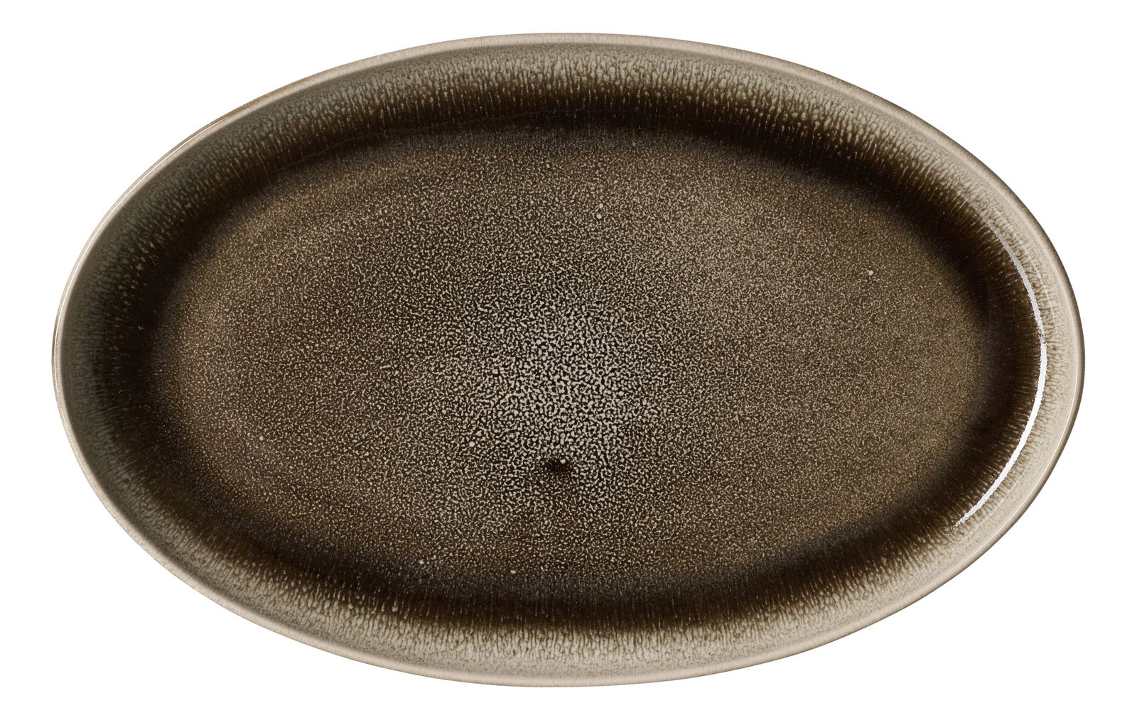 Ovale Platte in dunklem, gesprenkeltem Design, Draufsicht