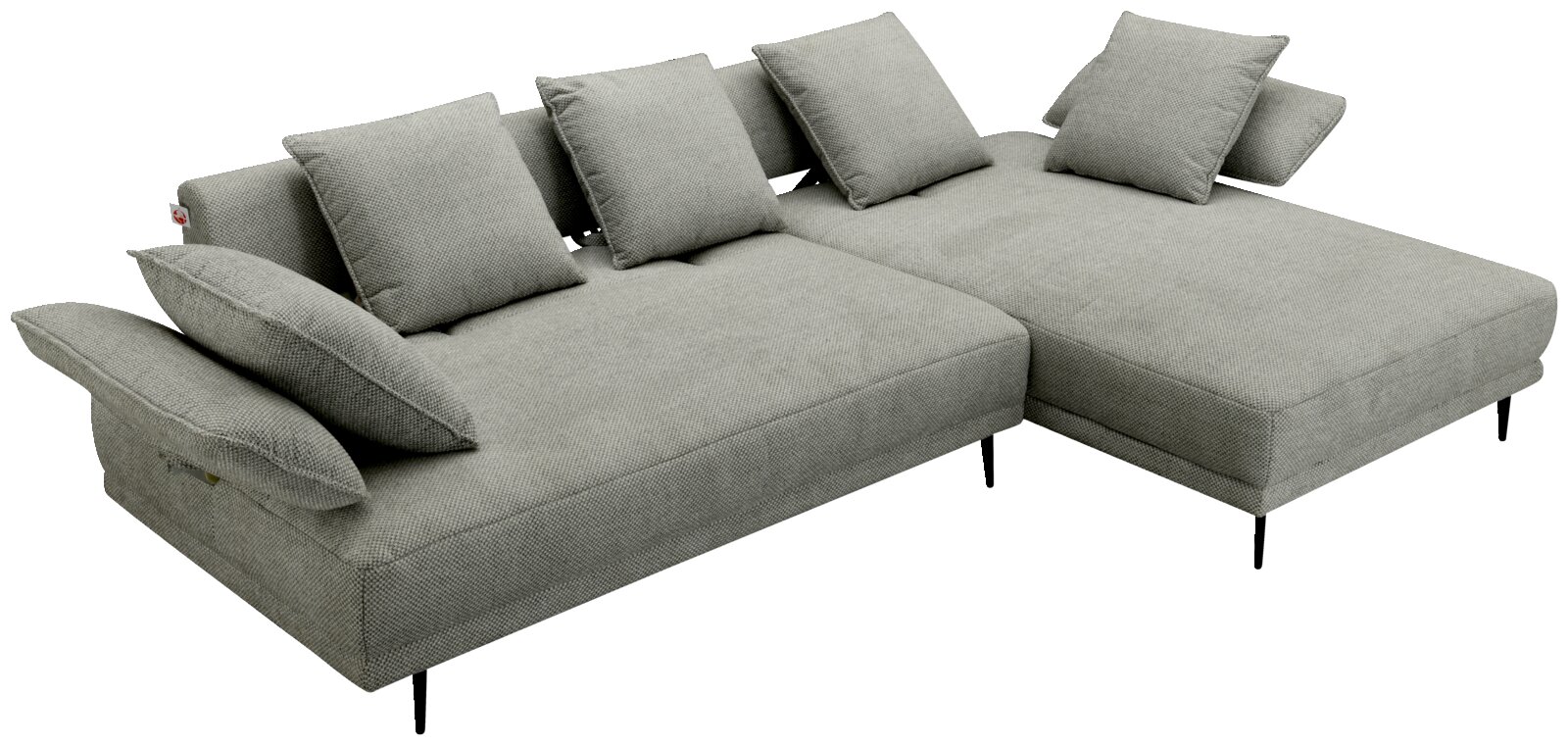 Hom´in Ecksofa ILSE Graues Ecksofa mit mehreren Kissen, Perspektive von schräg oben